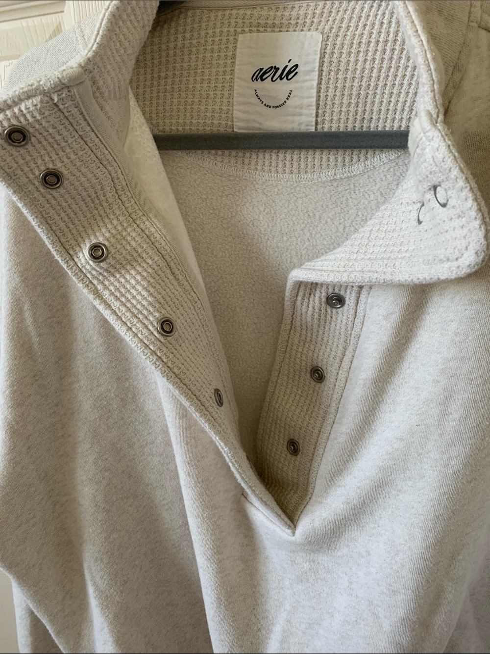 aerie Cream Snap-Front Funnel Neck Pullover Sweatshirt - Picture 4 of 4